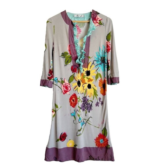 Vintage Ken Scott Midi Dress Size XS Women Silk Blend Artsy Tropical Floral Boho